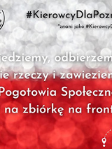 Na biało-czerwonym tle napisy informujące o akcji dla kierowców.