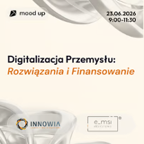 Informacje o śniadaniu biznesowym na bladożółtym tle.