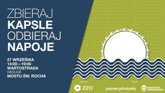 Grafika jest zaproszeniem na akcję zbierania kapsli na brzegach Warty