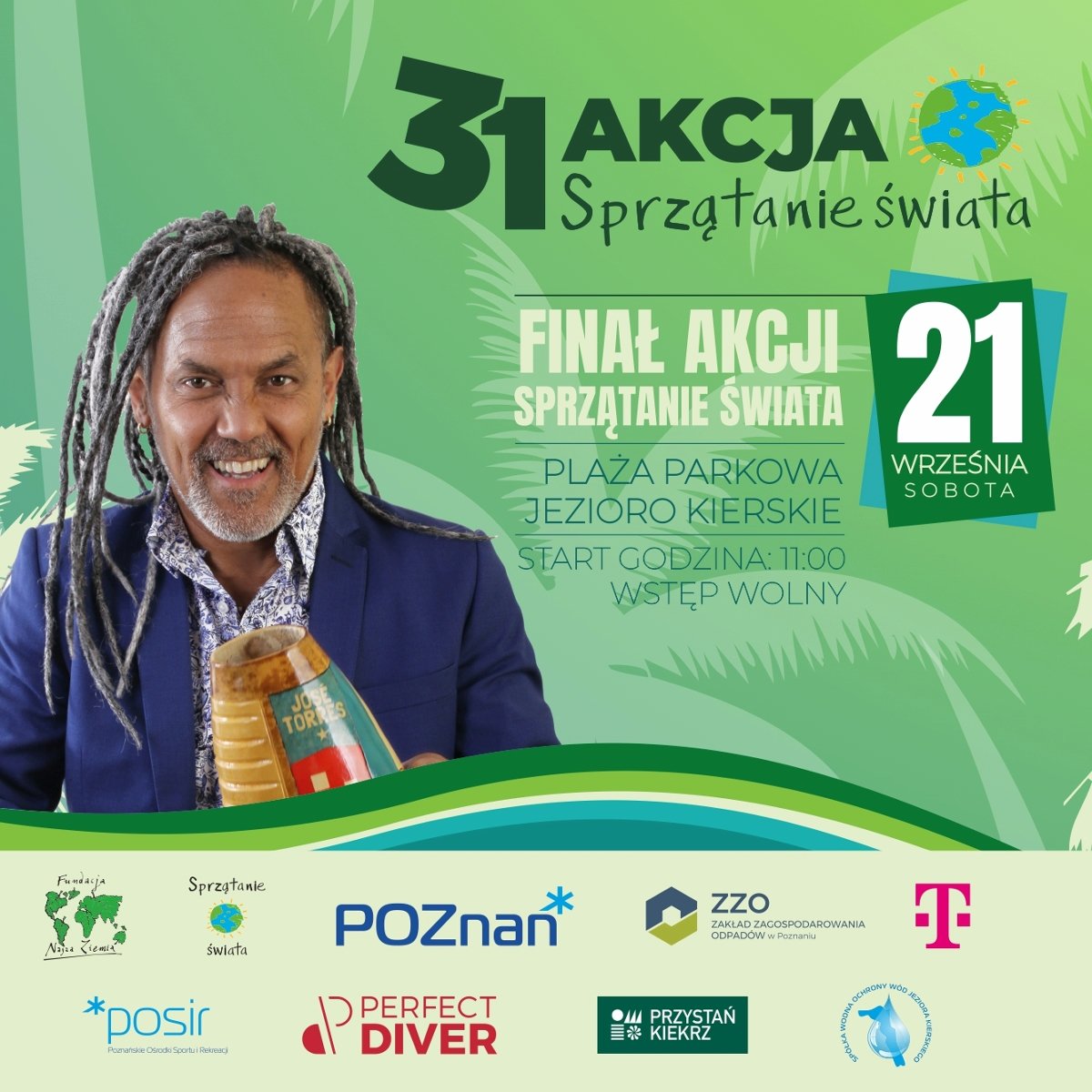 Grafika jeste zaproszeniem na piknik 21 września nad Jeziorem Kierskim, jej główną część stanowi potretowe zdjęcie kubańskiego muzyka Jose Torresa