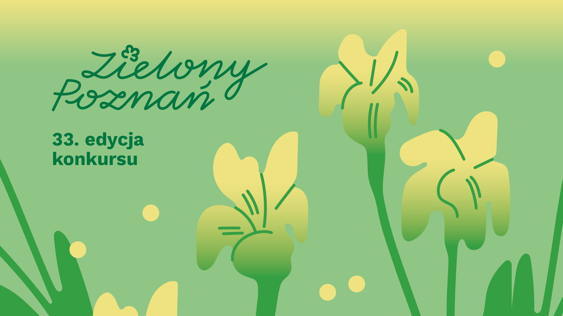 grafika konkursu na zielonym tle kwiat, którego płatki symbolizują działania na rzecz ekologii niezależnie od wieku.Grafika WDGIR