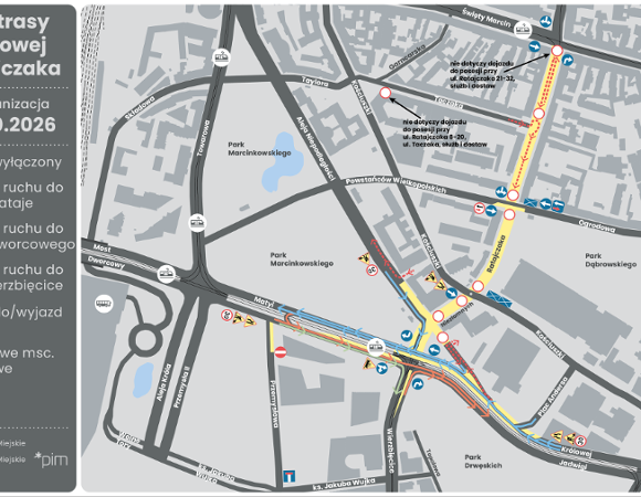 Grafika - mapa ze zmienioną organizacją ruchu
