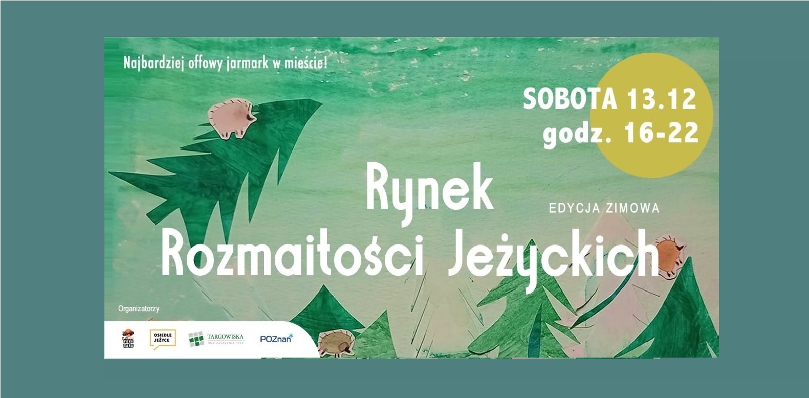 Grafika. Na zielonym tle z motywami roślinnymi oraz zwierzęcymi - jeżami widnieje napis