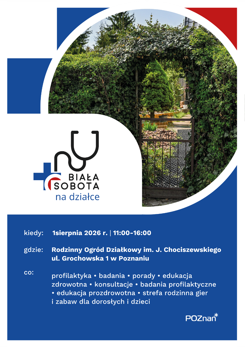 Grafika przedstawia treść "Biała Sobota" oraz zdjęcie ogródka działkowego