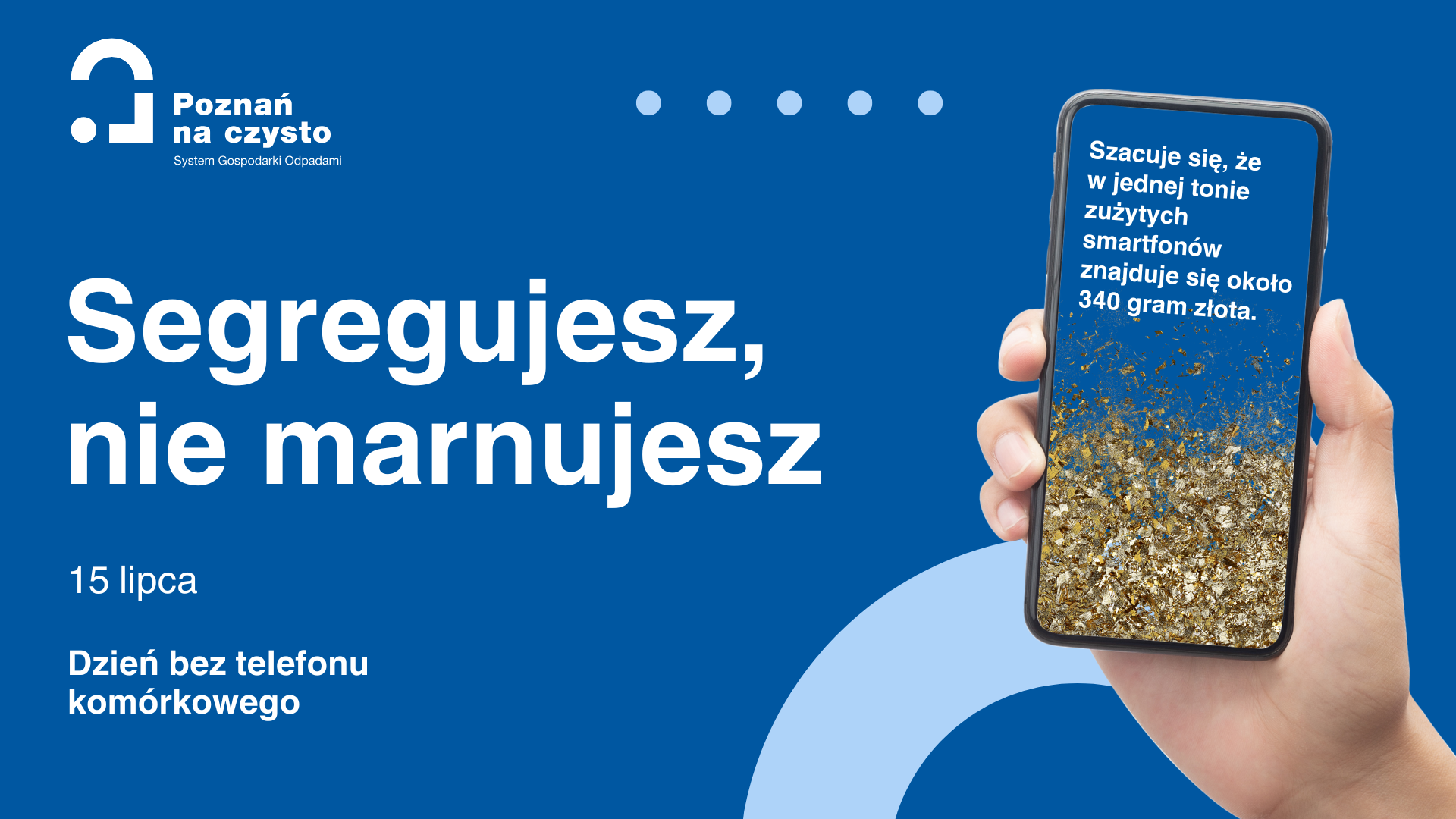 Grafika przedstawia zniszczony smartfon i informację o prawidłowym postępowaniu z odpadmi elektronicznymi