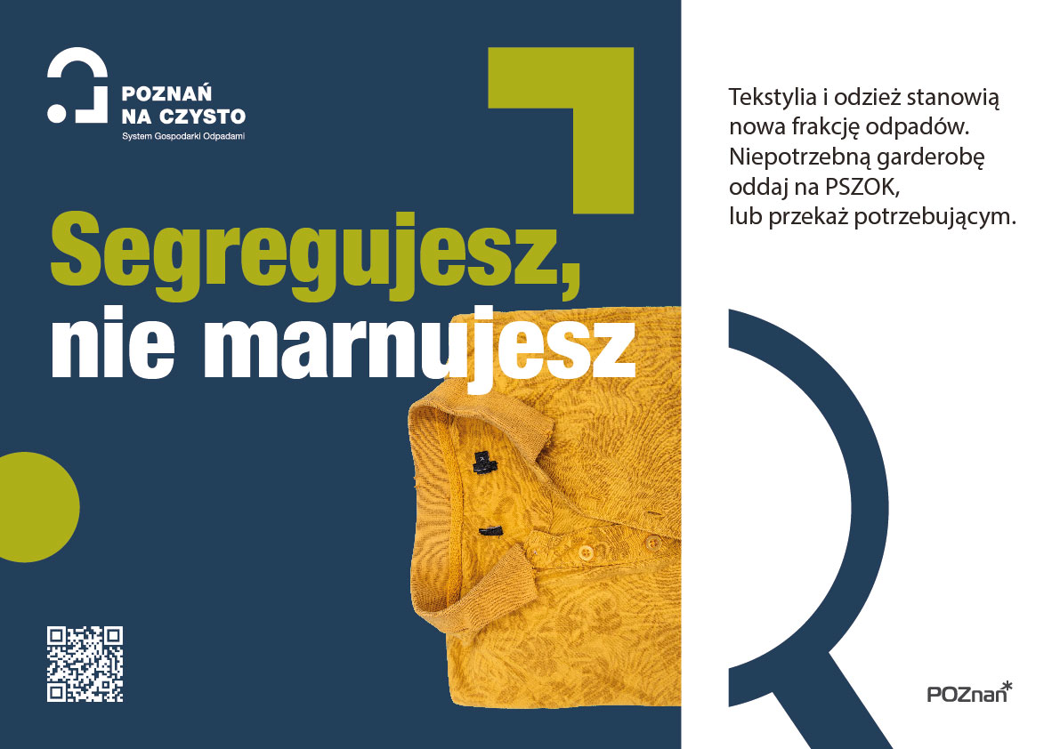Grafika przypominająca o nowych regulacjach prawnych dotyczących selektywnego zbierania odzieży i tekstyliów