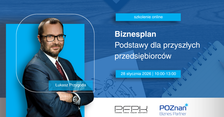 Grafika zapraszająca na szkolenie "Biznesplan - podstawy dla przyszłych przedsiębiorców"