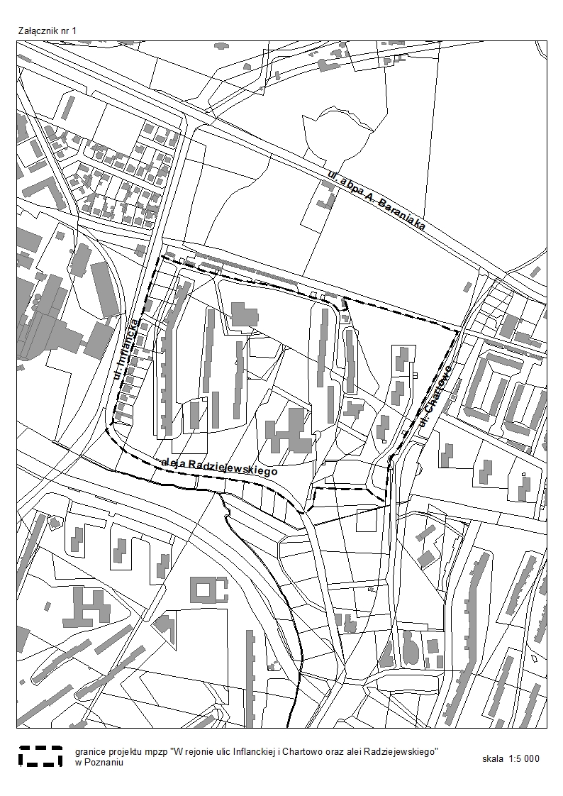 granica mpzp "W rejonie ulic Inflanckiej i Chartowo oraz alei Radziejewskiego" w Poznaniu