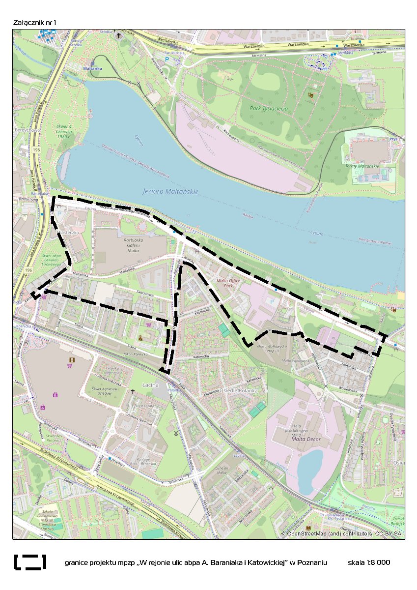Granica planu mpzp W rejonie ulic abpa A. Baraniaka i Katowickiej w Poznaniu