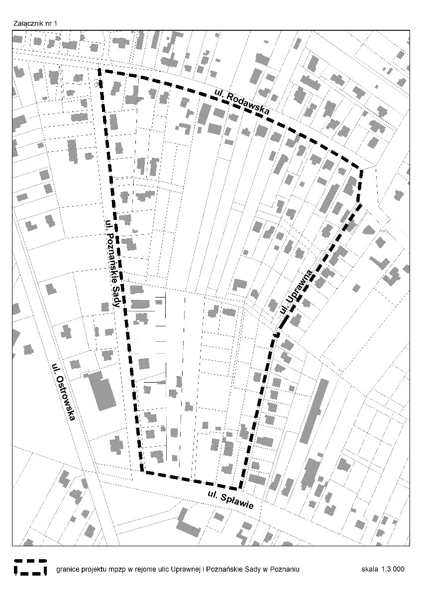 granica planu mpzp "W rejonie ulic Uprawnej i Poznańskie Sady" w Poznaniu