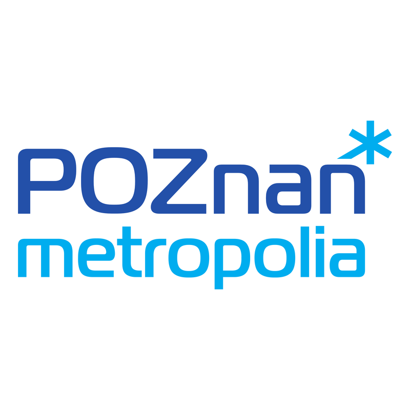 Logo Metropolii Poznań - u góry napis Poznan z gwiazdką, na dole Metropolia