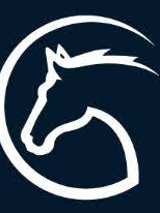 Logotyp Cavaliady - symbol białego konia na granatowym tle