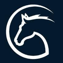 Logotyp Cavaliady - symbol białego konia na granatowym tle