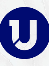Logotyp Fundacji Jeden Uniwersytet - granatowe logo z U na jasnym tle