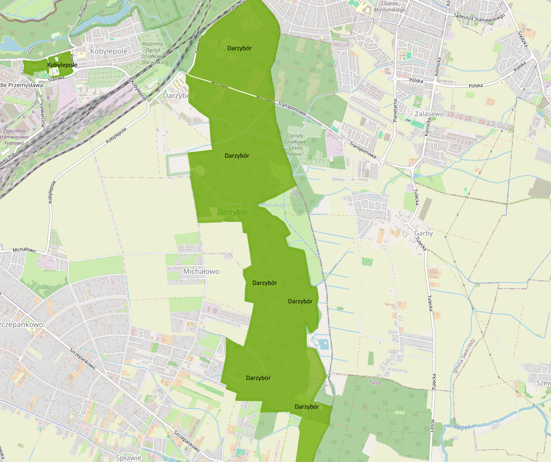 mapa przedstawiająca granice użytku ekologicznego Darzybór,