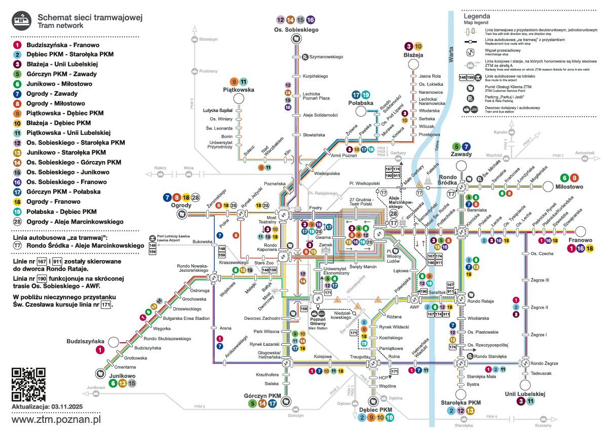 Mapa ukazująca nowe trasy komunikacji miejskiej.