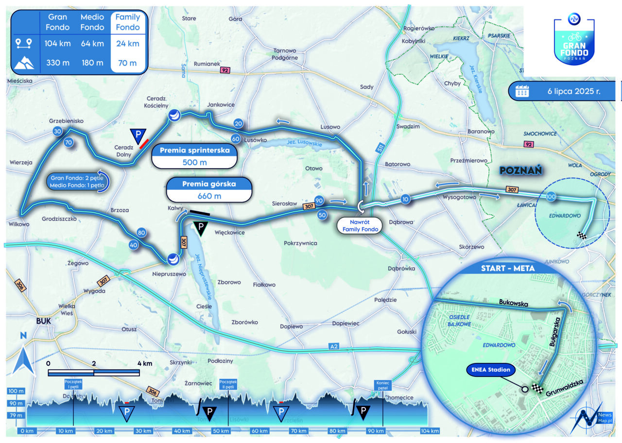 Mapa wyścigu PZU Gran Fondo Poznań, fot. Gran Fondo