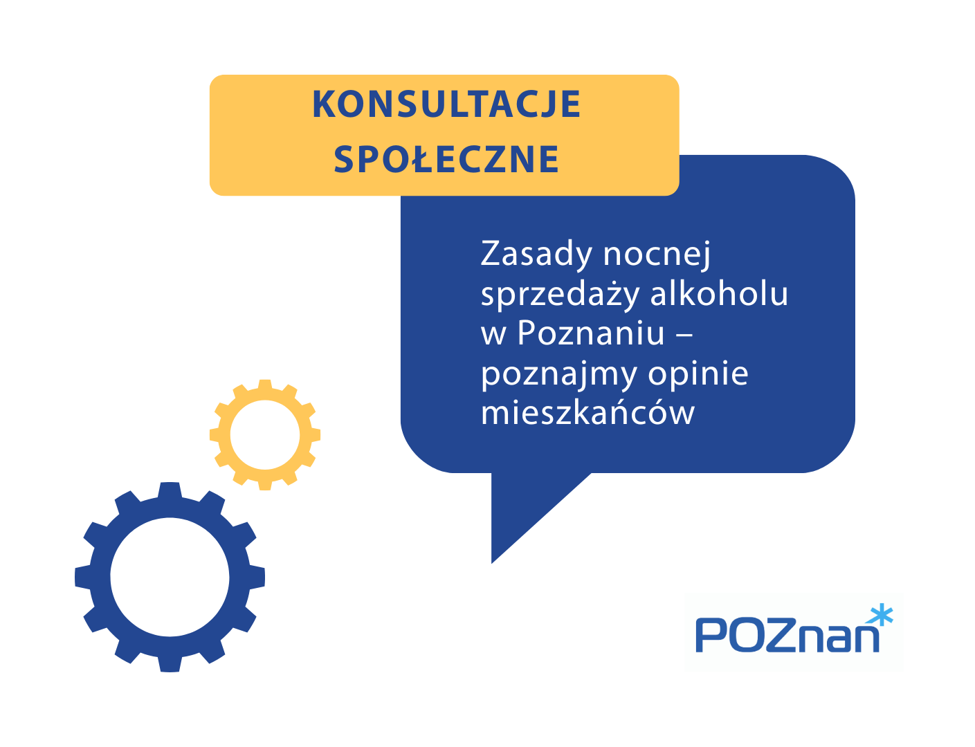 Na białym tle koła zębate w kolarach żółtym i niebieskim+ tytuł konsultacji na grantowym dymku