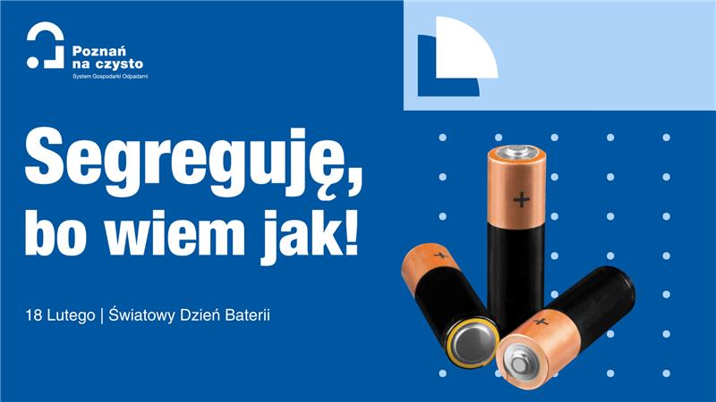 Na grafice po prawej stronie widać trzy baterie. Po lewej jest informacja o Światowym Dniau Baterii