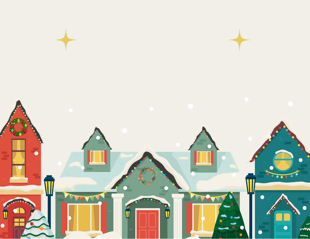 Na grafice znajdują się obrazkowe domki pokryte śniegiem.