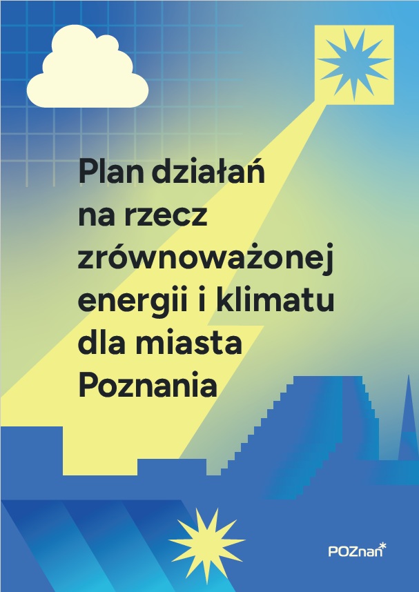 Na niebieskim tle w kratkę widać zarysy budynków miasta, słońce, chmurę i światło. Podano tytuł konsultacji społecznych.