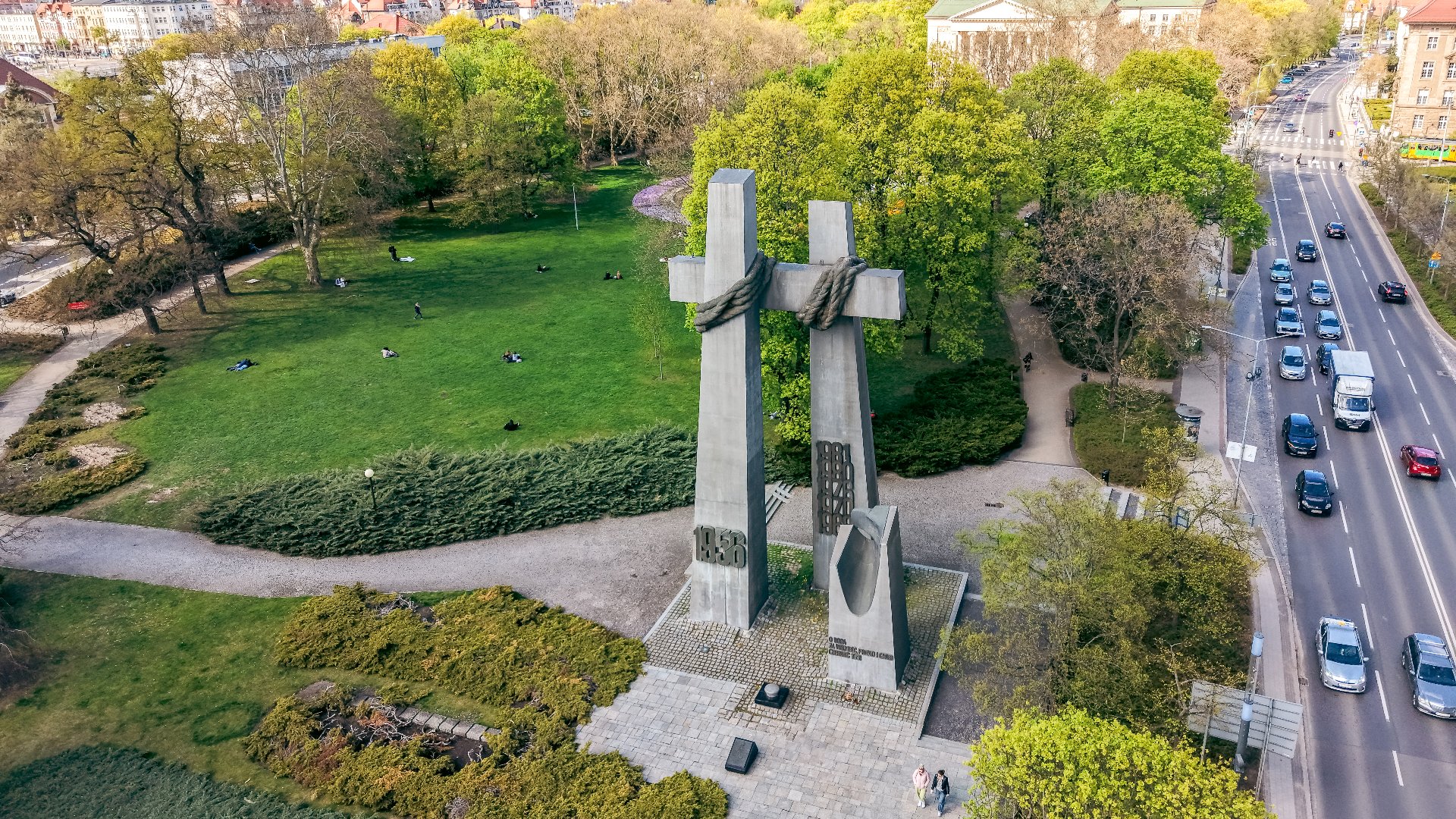 na zdjeciu Plac Mickiewicza widziany z lotu ptaka