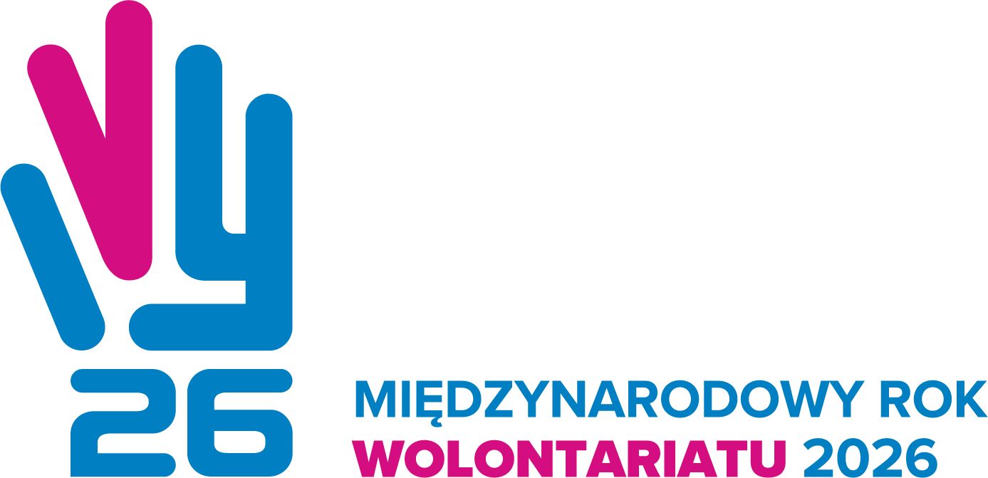 Niebiesko-fioletowy logotyp inicjatywy przedstawiajacy pierwsze litery jej angielskiej nazwy "I", "V", "Y" i "26"
