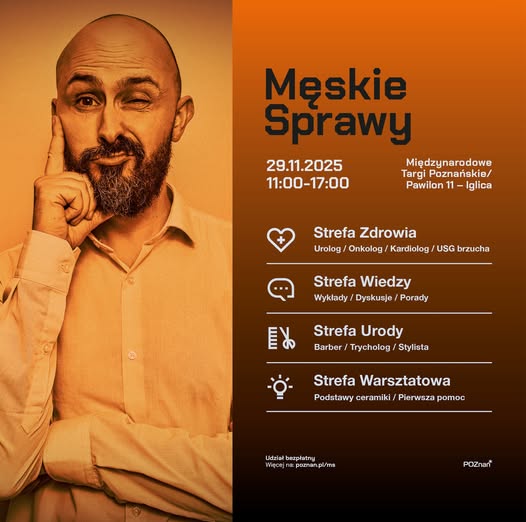 Plakat informacyjny o iprezie Męskie sprawy