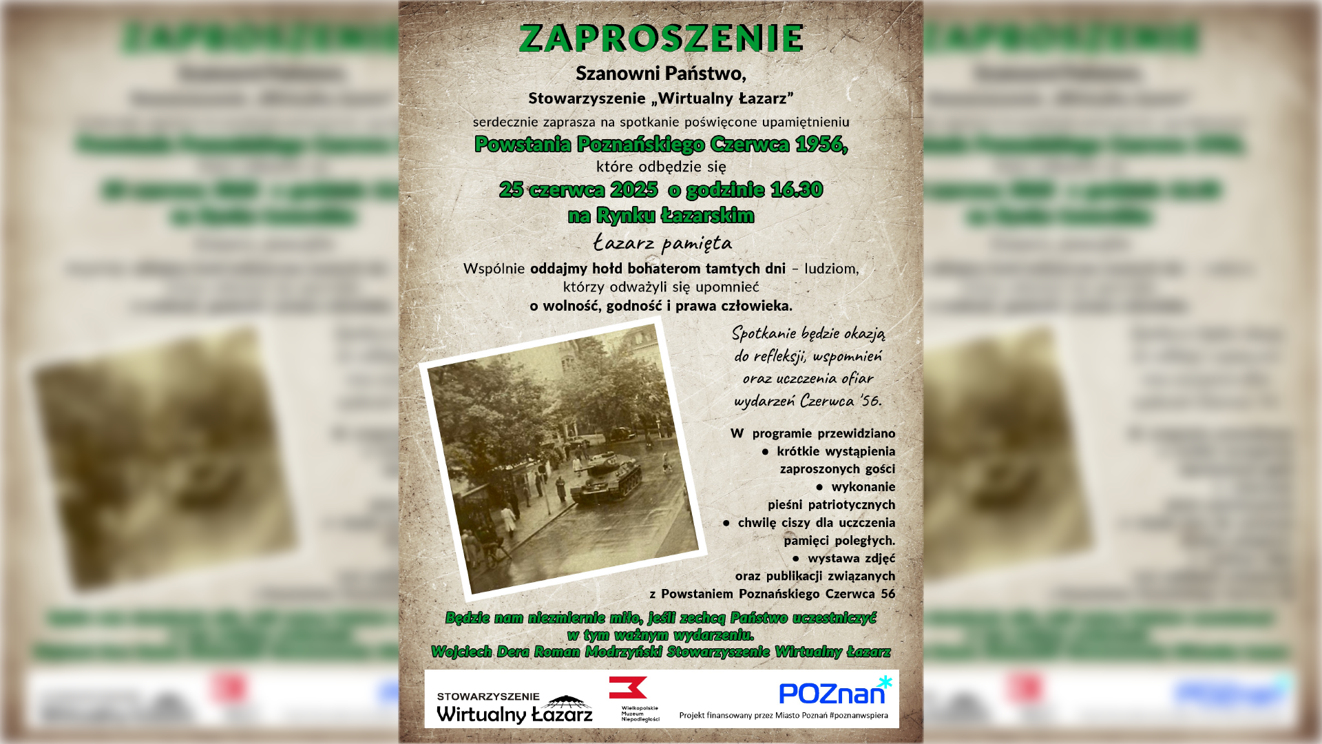 Plakat informujący o spotkaniu upamiętniającym Powstanie Poznańskiego Czerwca 1956