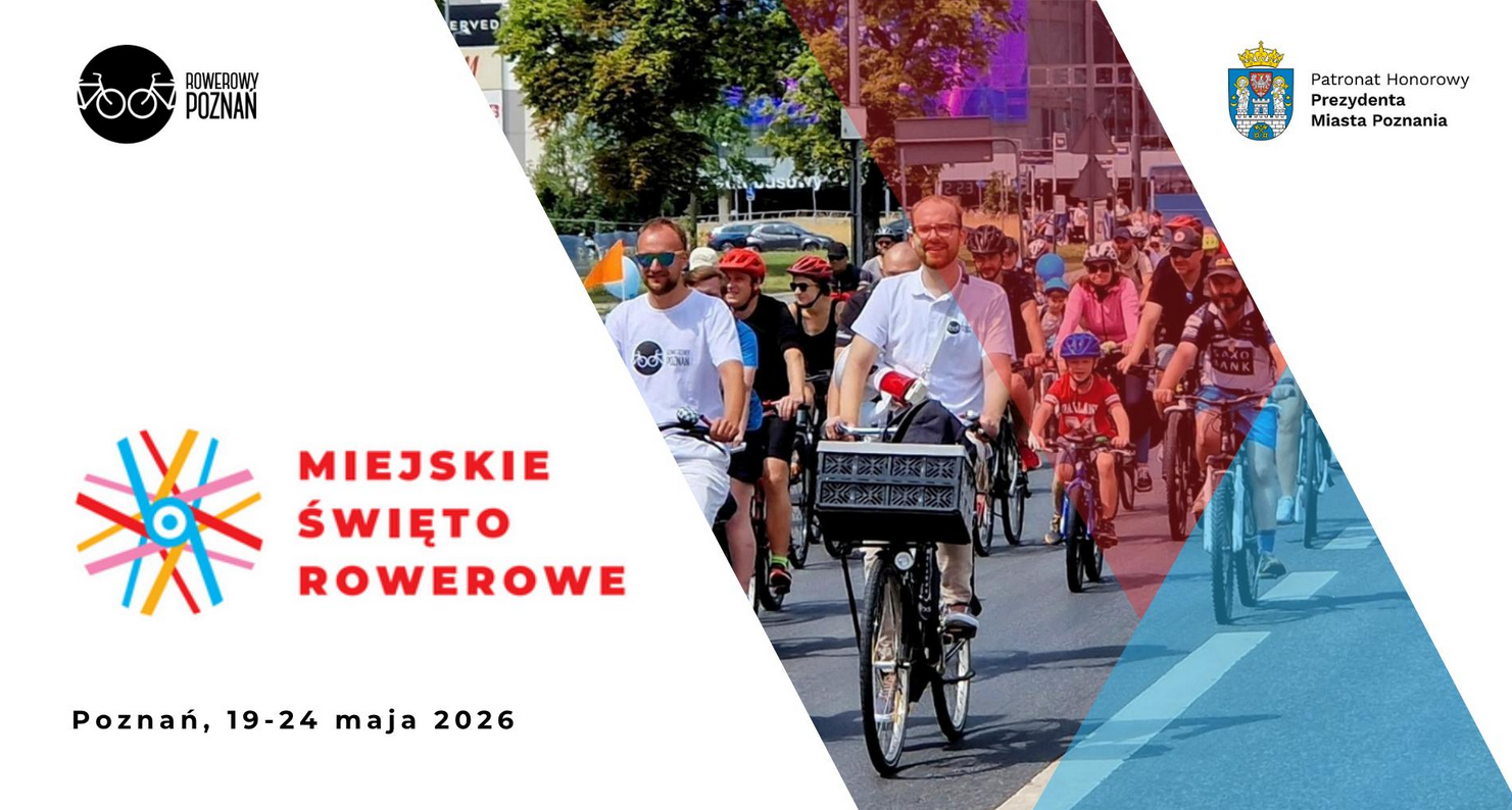 Plakat Miejskiego Święta Rowerowego, w środku plakatu zamieszczono zdjęcie z miejskiego rajdu rowerowego, szczeółowe informacje z plakatu są powtórzone w treści artykułu.