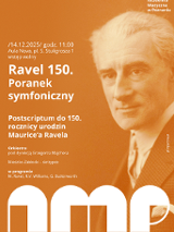 Z prawej strony zdjęcie przedstawiające mężczyznę w sepii. Plakat utrzymany w kolorze pomarańczowym z białym tekstem. Szczegółowe informacje zawarte w treści artykułu.