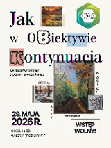 Na jasnym tle rozmieszczono kolaż prac artystki przedstawiających pejzaże: jesienny las w formie akwareli, zimowy widok rzeki oraz zachód słońca nad wodą. Tytuł wydarzenia został złożony z liter o różnych krojach i kolorach, a w prawym górnym rogu widnieje logotyp Poznańskiej Spółdzielni Mieszkaniowej "Winogrady". Dolną część plakatu zajmują informacje o wydarzeniu zawarte w treści artykułu.