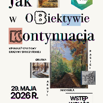 Na jasnym tle rozmieszczono kolaż prac artystki przedstawiających pejzaże: jesienny las w formie akwareli, zimowy widok rzeki oraz zachód słońca nad wodą. Tytuł wydarzenia został złożony z liter o różnych krojach i kolorach, a w prawym górnym rogu widnieje logotyp Poznańskiej Spółdzielni Mieszkaniowej "Winogrady". Dolną część plakatu zajmują informacje o wydarzeniu zawarte w treści artykułu.