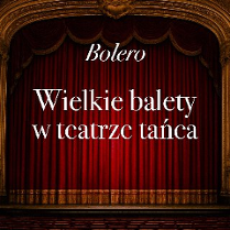 Białe napisy będące tytułem wydarzenia, na tle czerwonej, teatralnej kurtyny.