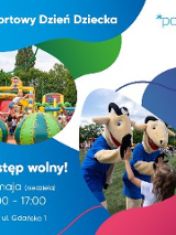 Plakat przedstawia dwa zdjęcia. Jedno przedstawia dmuchany zamek i tor przeszkód, a drugie dziecko bawiące się z dwoma maskotkami koziołków. Wokół informacje o wydarzeniu zawarte w treści artykułu.