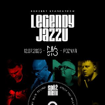 Plakat z czarnym tłem i nazwą wydarzenia. Pod białymi napisami cztery portrety muzyków w kolorowych światłach oraz okrągły element graficzny z napisem "Spóźnieni".