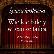 Białe napisy, w tle czerwona kurtyna. Na plakacie widoczne są informacje o wydarzeniu zawarte w treści artykułu.