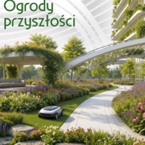 Plakat przedstawia futurystyczny ogród z bujną roślinnością i kwiatami. W tle nowoczesne budynki pokryte zielenią oraz pawilon porośnięty pnączami. Na pierwszym planie widoczna jest zakrzywiona ścieżka i mały autonomiczny pojazd. U góry umieszczony jest tekst o 20. edycji targów Gardenia wraz z datą wydarzenia, które zawarto w treści artykułu. Poniżej tekst "ogrody przyszłości", a w prawym górnym rogu logo MTP. Na samym dole loga organizatorów.