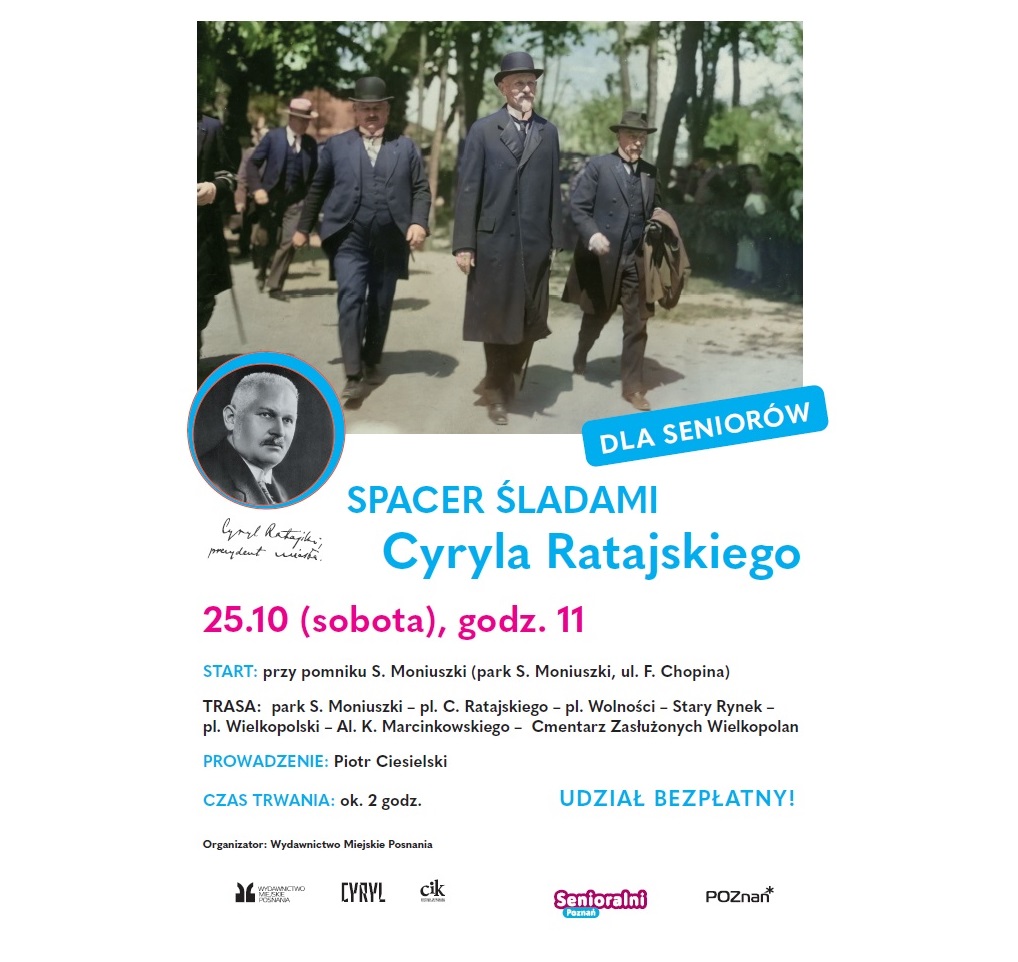 plakat ze zdjęciem Cyryla Ratajskiego oraz informacjami o wydarzeniu