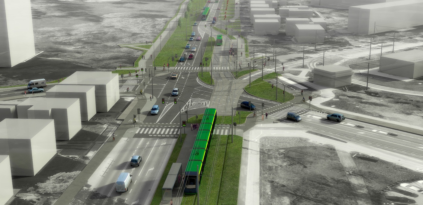 Poglądowa wizualizacja drugiego etapu trasy tramwajowej na Naramowice