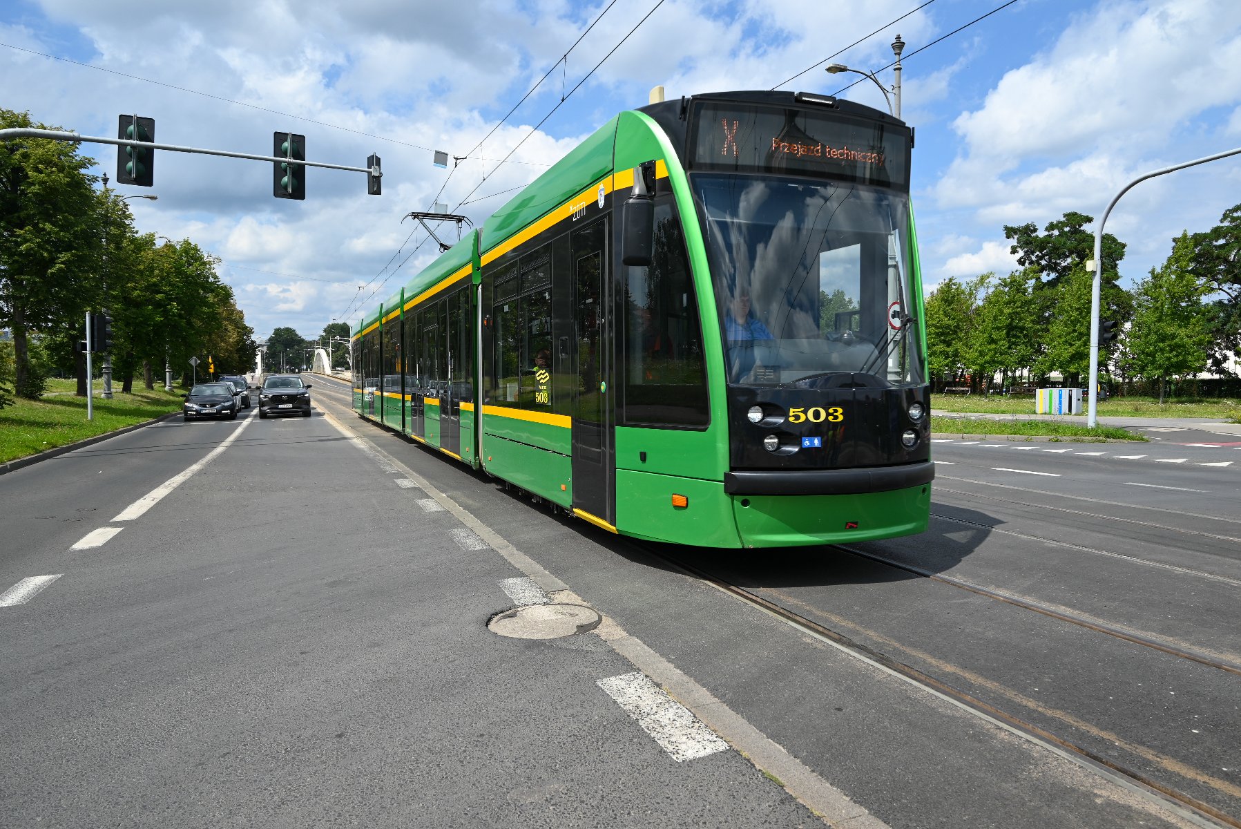 Przejazd techniczny tramwaju po trasie od mostu św. Rocha