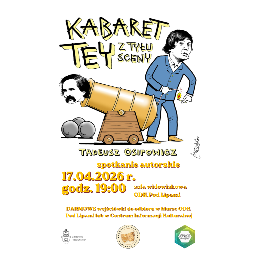 Rysunek, na którym z niedużej armaty wystaje głowa mężczyzny, drugi mężczyzna podpala lont połaczony z armatą. Nad i pod ryzunkiem informacje na temat wydarzenia.