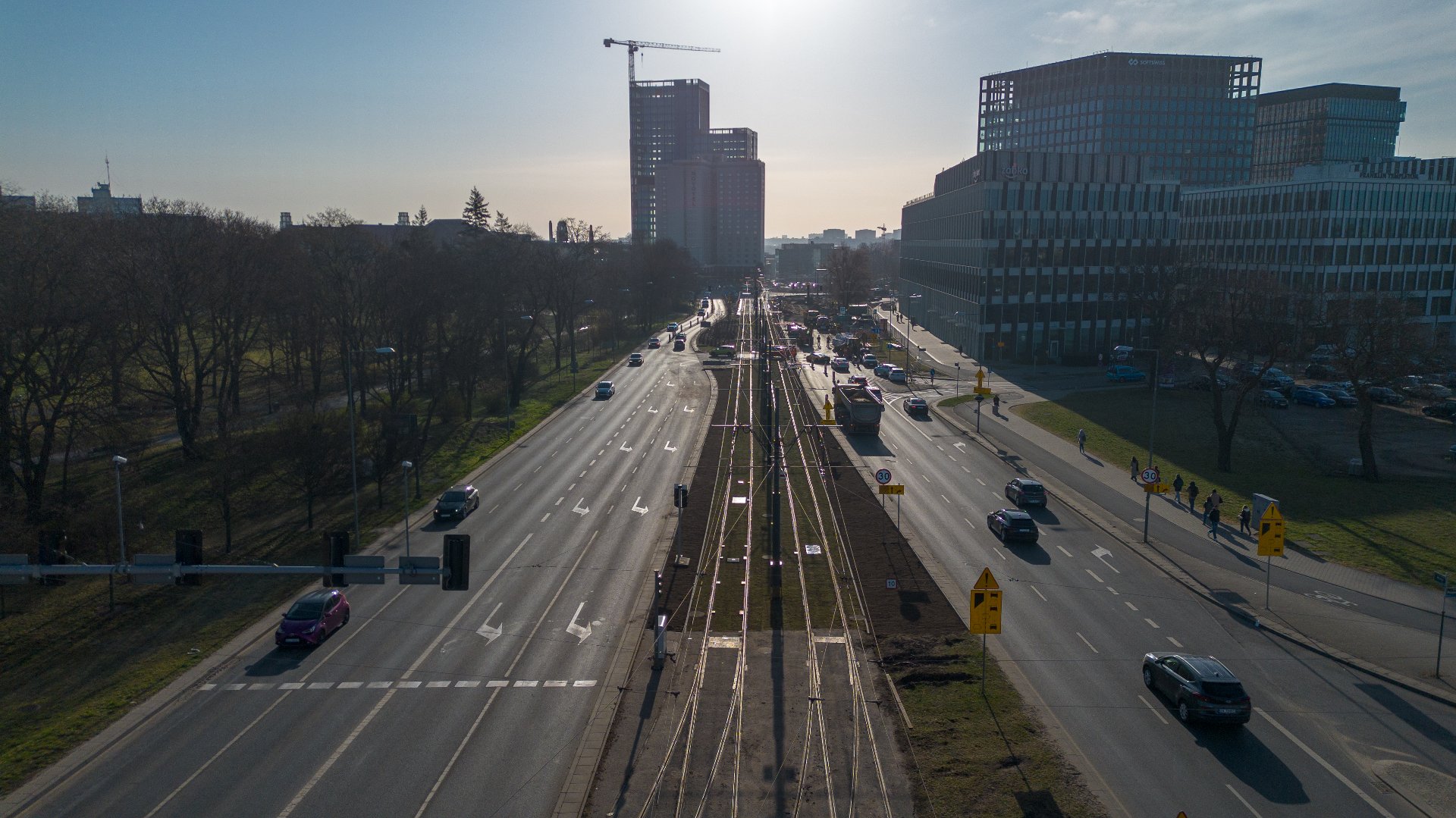 Torowisko tramwajowe widziane z lotu ptaka