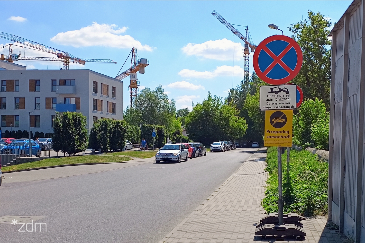 Ulica Nałkowskiej z oznakowaniem informującym o rozpoczęciu prac