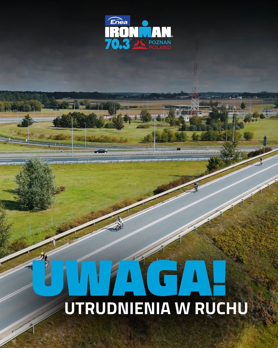 Utrudnienia w ruchu podczas Enea IRONMAN 70.3 Poznań - rowerzyści jadą po drodze