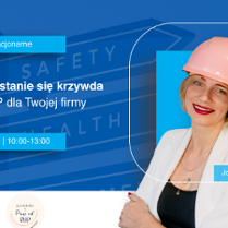 Szkolenie stacjonarne "Zanim komuś stanie się krzywda - Skuteczne BHP dla Twojej firmy", 26 listopada 2025, godz. 10:00-13:00. Na plakacie Joanna Żurkiewicz w różowym kasku, obok logotyp Poznań Biznes Partner.