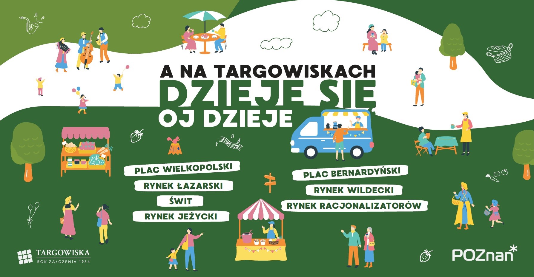 Zdjęcie przedstawia ludzi na rynku, spacerujących lub siedzących na ławkach. Na pierwszym planie znajdują się kwiaty.