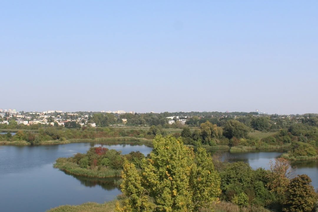 Zdjęcie przedstawia widok z wieży widokowej na panoramę miasta Poznań