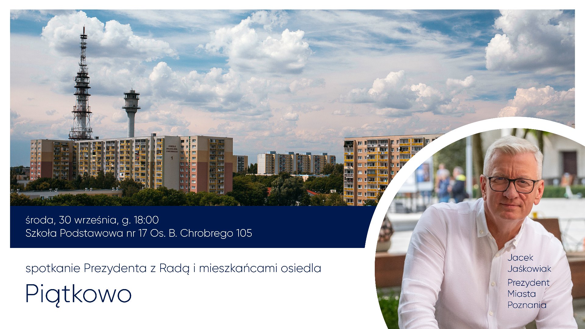 Zdjęcie przedstawia zdjęcie prezydenta i bloków oraz informacje o spotkaniu.