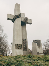 Pomnik w formie dużych betonowych krzyży oplecionych linami. Wokół drzewa oraz budynek Zamku w Poznaniu. Na pomniku widoczne są daty związane z wydarzeniami historycznymi tak zwanego "Czerwca 1956 roku" oraz późniejszych wystąpień w PRL-u.